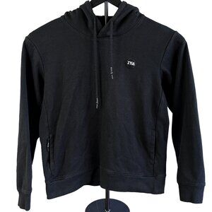 ZYIA Active Black Pullover Hoodie – Minimalist Women’s Medium Yoga Vibes